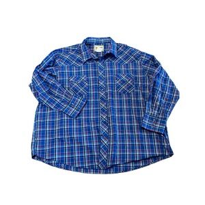 Wrangler Western Plaid‎ Shirt Blue Red Long Sleeve Cowboy Rodeo Menswear